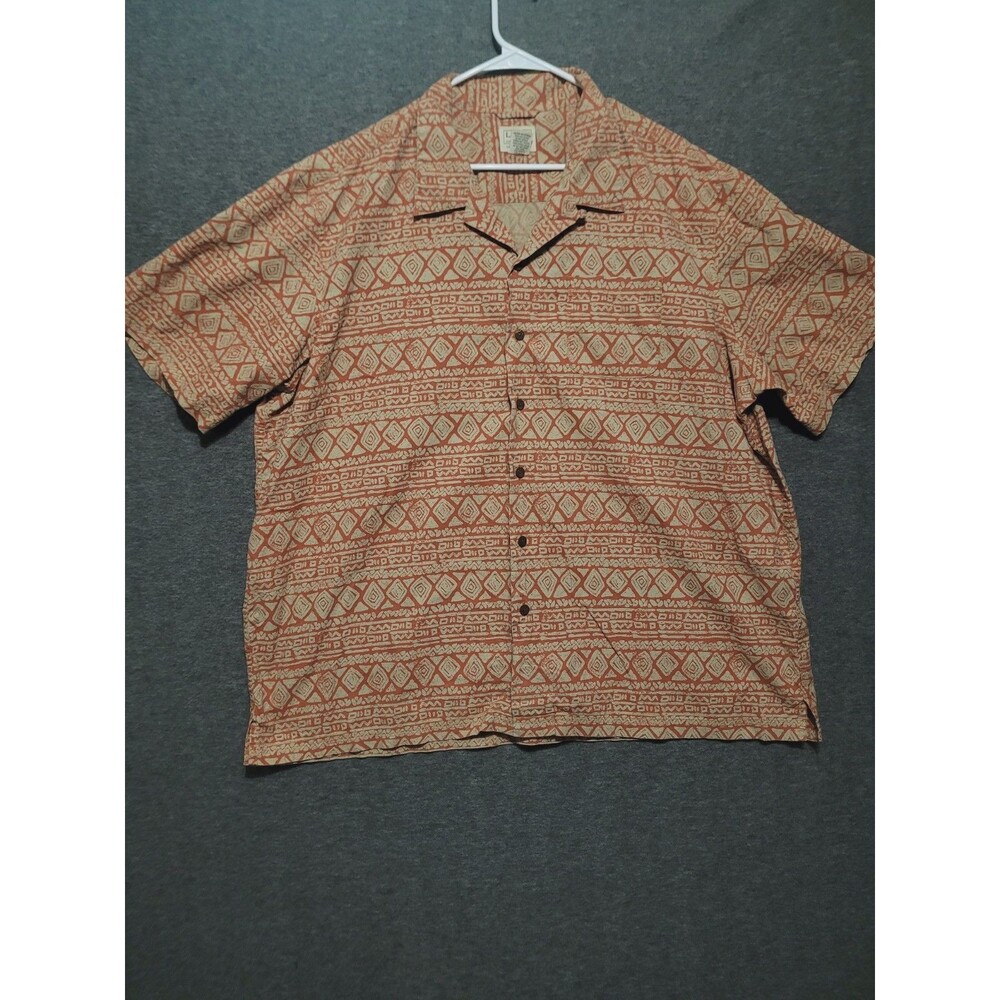 L.L. Bean XXL Traditional Fit button front collar short sleeve geometric orange